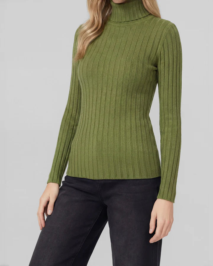 Sweater Mujer Josefa Slim Fit Cuello Alto Redondo Manga Ajustada Militar