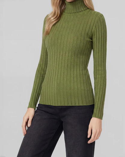 Sweater Mujer Josefa Slim Fit Cuello Alto Redondo Manga Ajustada Militar