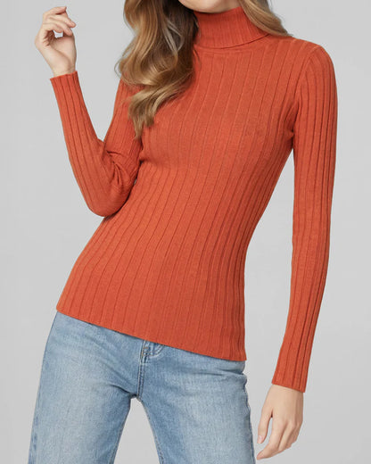 Sweater Mujer Josefa Slim Fit Cuello Alto Redondo Manga Ajustada Naranjo