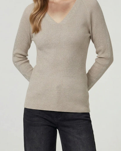 Sweater Mujer Ornella Relaxed Cuello En V Manga Caída Fango