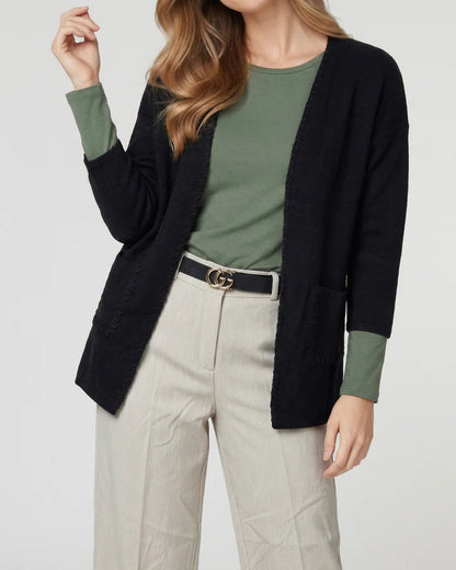 Cardigan Mujer Gianna Relaxed Cuello Tipo Kimono Manga Caída Negro