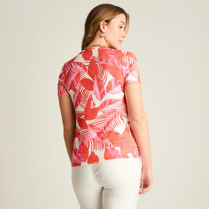Polera Mujer Estampado Tropical Elegante Roja
