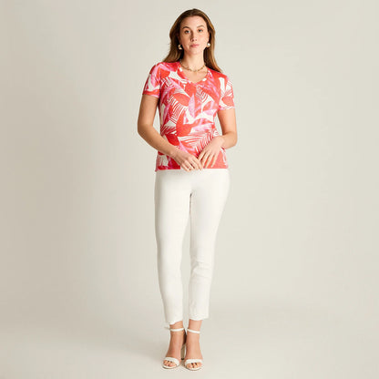 Polera Mujer Estampado Tropical Elegante Roja