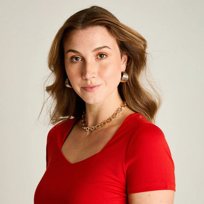 Polera Mujer Escote Cuadrado y Calce Cómodo Roja