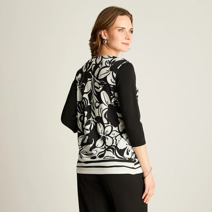 Polera Mujer  Floral Manga 3/4 Negro