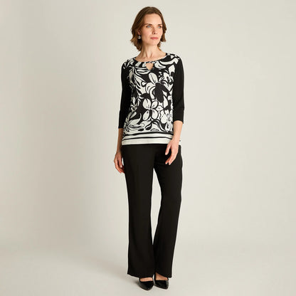 Polera Mujer  Floral Manga 3/4 Negro