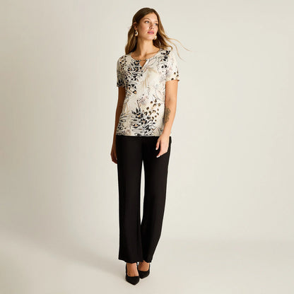 Polera Mujer Estampado Natural Manga Corta Beige