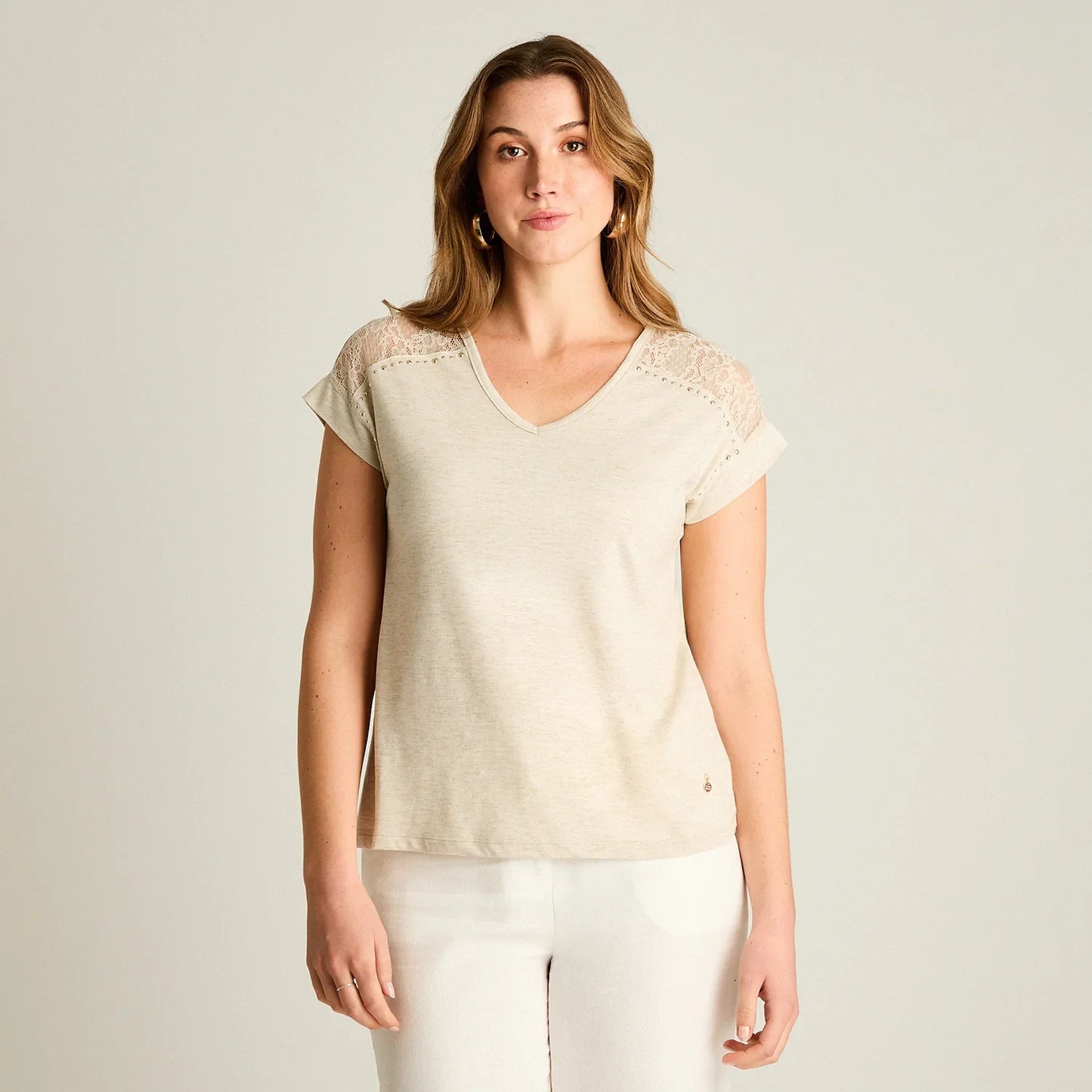 Polera Mujer Tejida con Detalle Brillante Beige