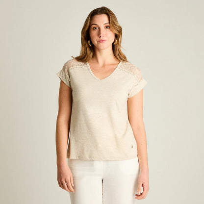 Polera Mujer Tejida con Detalle Brillante Beige