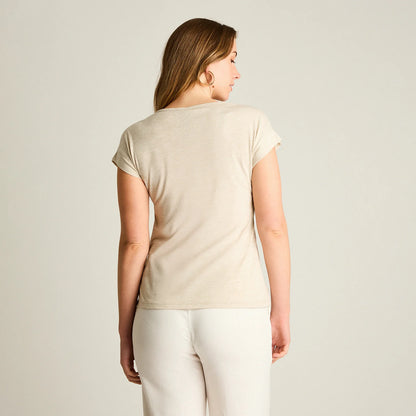 Polera Mujer Tejida con Detalle Brillante Beige