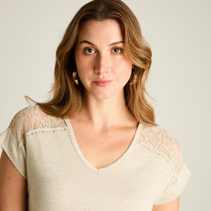 Polera Mujer Tejida con Detalle Brillante Beige