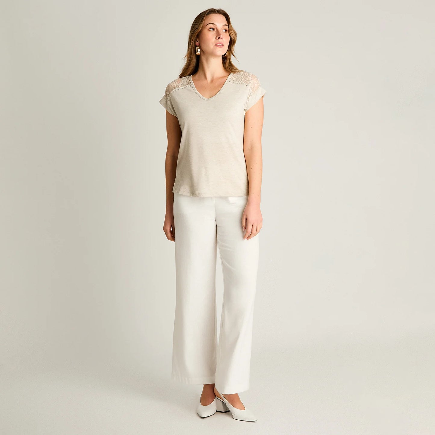 Polera Mujer Tejida con Detalle Brillante Beige