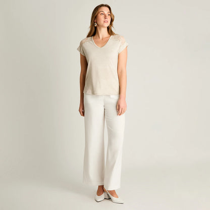 Polera Mujer Tejida con Detalle Brillante Beige