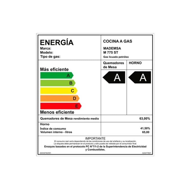 Cocina A Gas 4 Platos Negro Con Limpia Fácil y Botón de Encendido M 775 ST