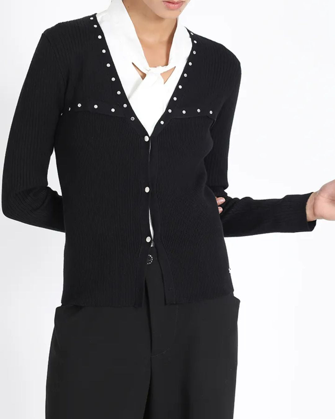 Cardigan Tejido Mujer Punto Remaches Negro