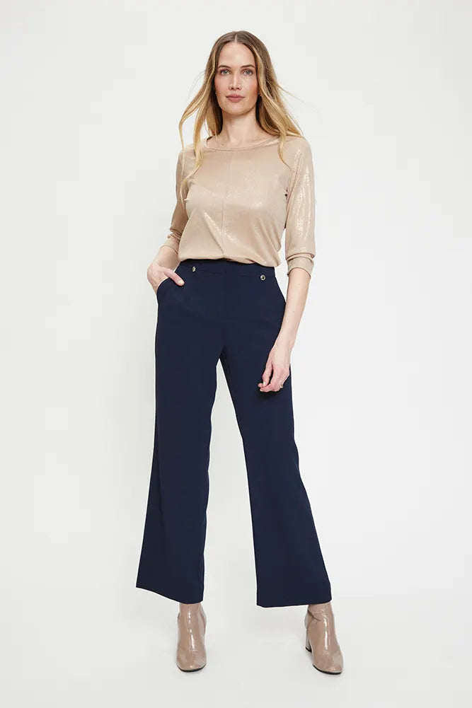 Pantalón Mujer Con Pinza Y Botón Decorativo Azul Marino