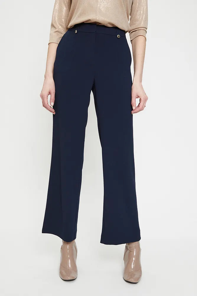 Pantalón Mujer Con Pinza Y Botón Decorativo Azul Marino