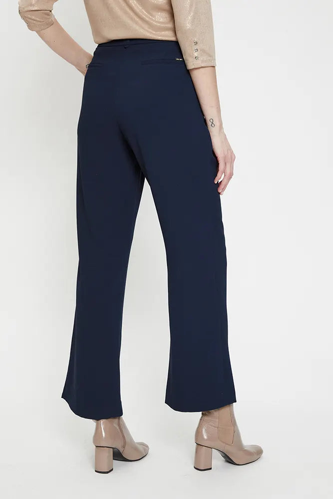 Pantalón Mujer Con Pinza Y Botón Decorativo Azul Marino