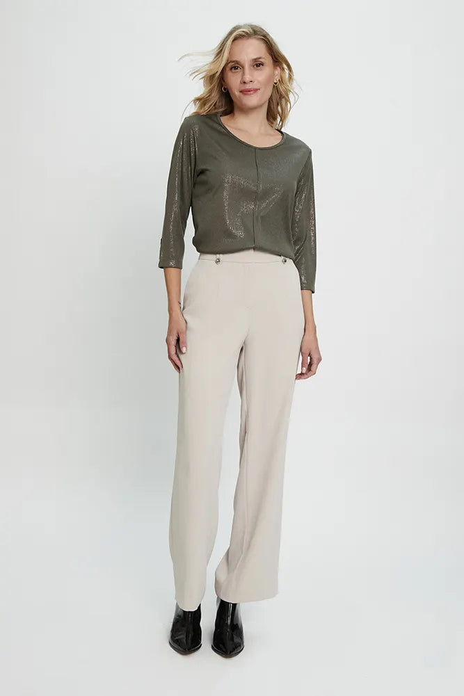 Pantalón Mujer Con Pinza Y Botón Decorativo Beige