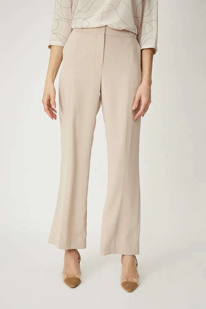 Pantalón Mujer Con Corte En Piernas Beige