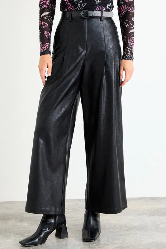 Pantalón Pu Con Pliegues Negro