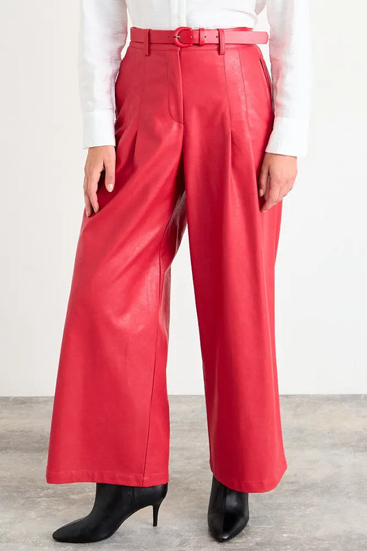 Pantalón Pu Con Pliegues Coral