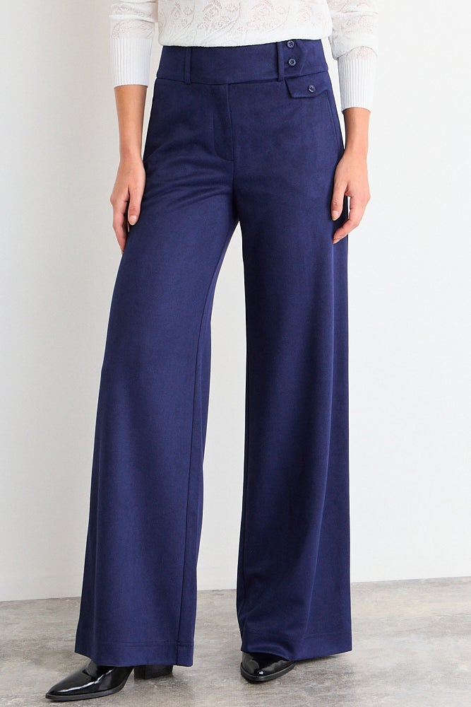 Pantalon Mujer Basico Con Detalles Decortativos Azul Marino