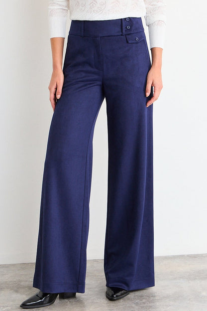 Pantalon Mujer Basico Con Detalles Decortativos Azul Marino