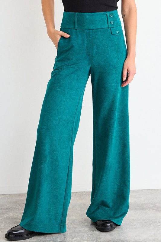 Pantalon Mujer Basico Con Detalles Decortativos Verde Musgo