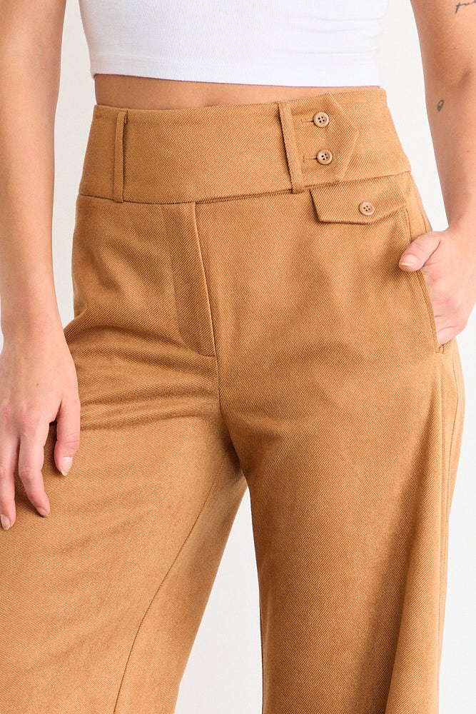 Pantalon Mujer Basico Con Detalles Decortativos Café