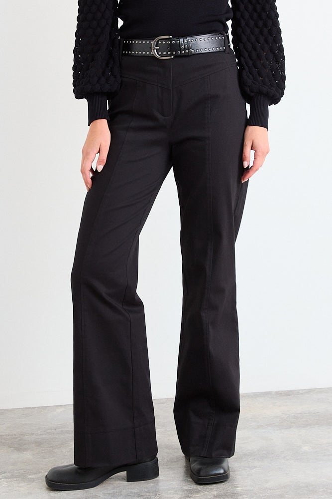 Pantalon Mujer Gabardina Con Rebeca Y Doble Pasador Negro