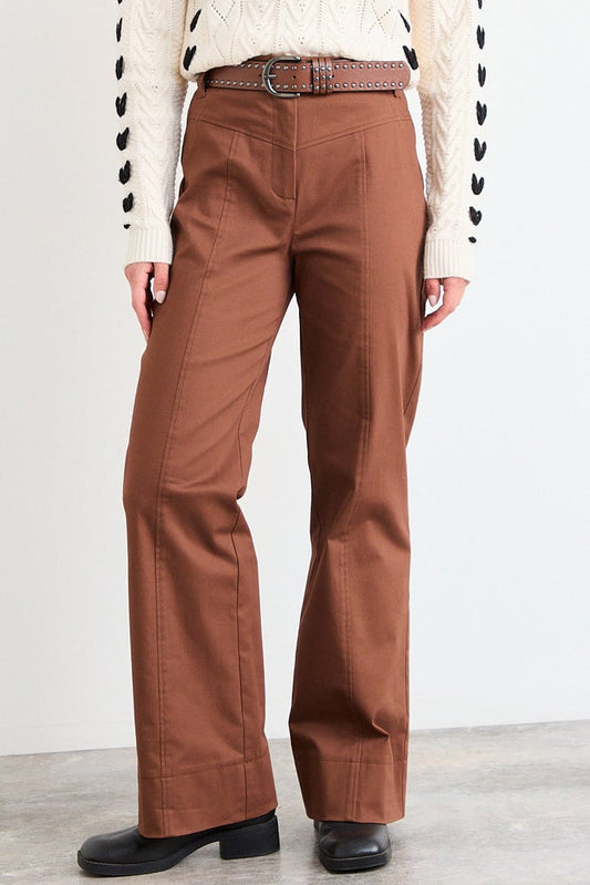 Pantalon Mujer Gabardina Con Rebeca Y Doble Pasador Café