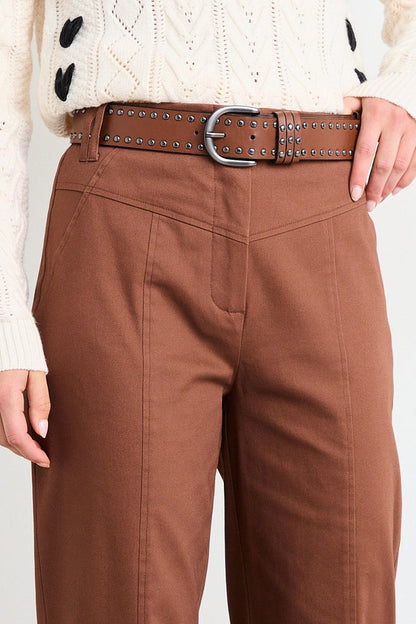 Pantalon Mujer Gabardina Con Rebeca Y Doble Pasador Café