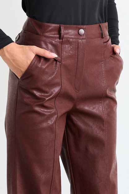 Pantalon Mujer Liso Pu Tiro Alto Café