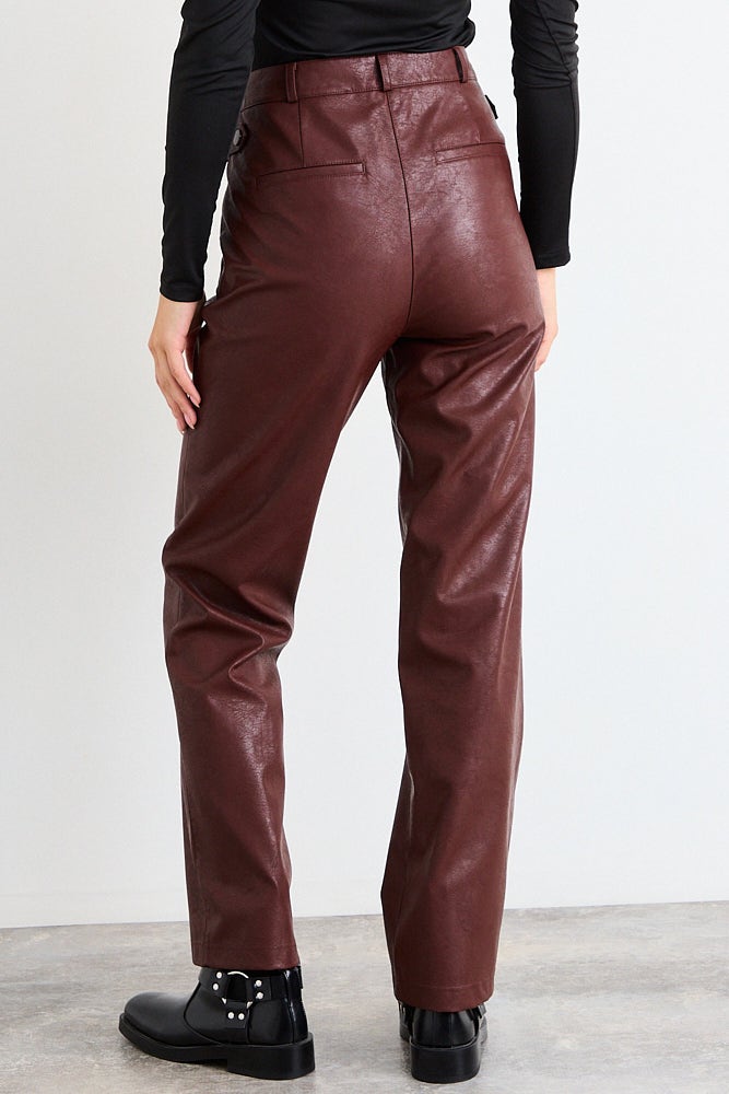 Pantalon Mujer Liso Pu Tiro Alto Café