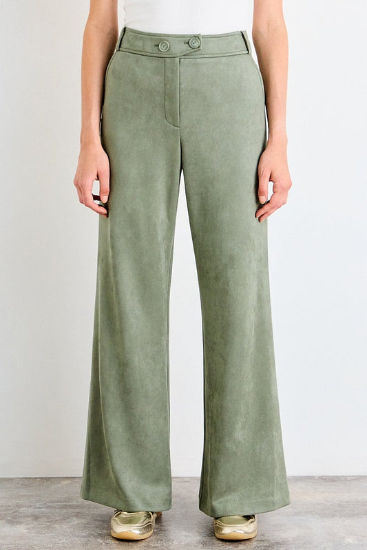 Pantalon Mujer Liso Palazzo Verde Musgo