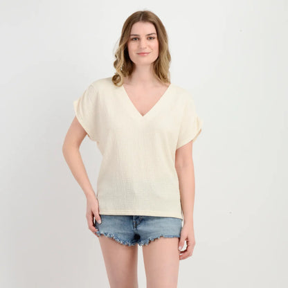 Polera Mujer Manga Corta Camile Beige Claro