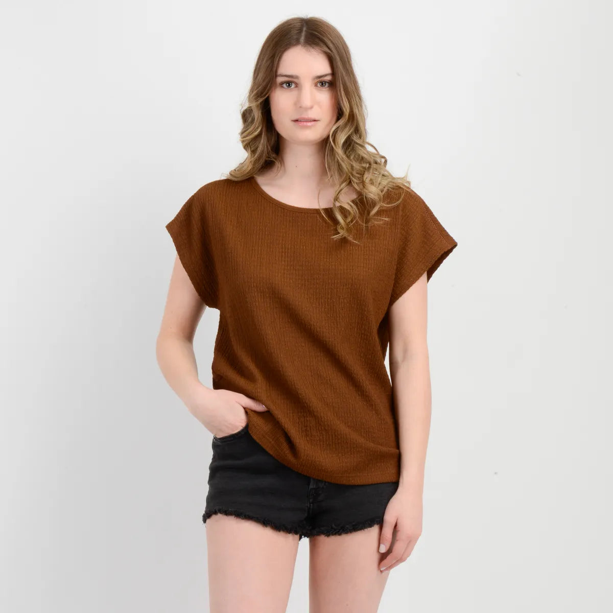 Polera Mujer Manga Corta Elisa Cafe Claro