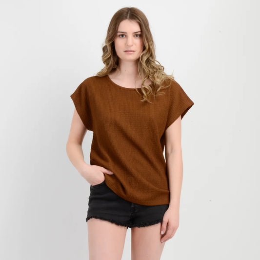 Polera Mujer Manga Corta Elisa Cafe Claro