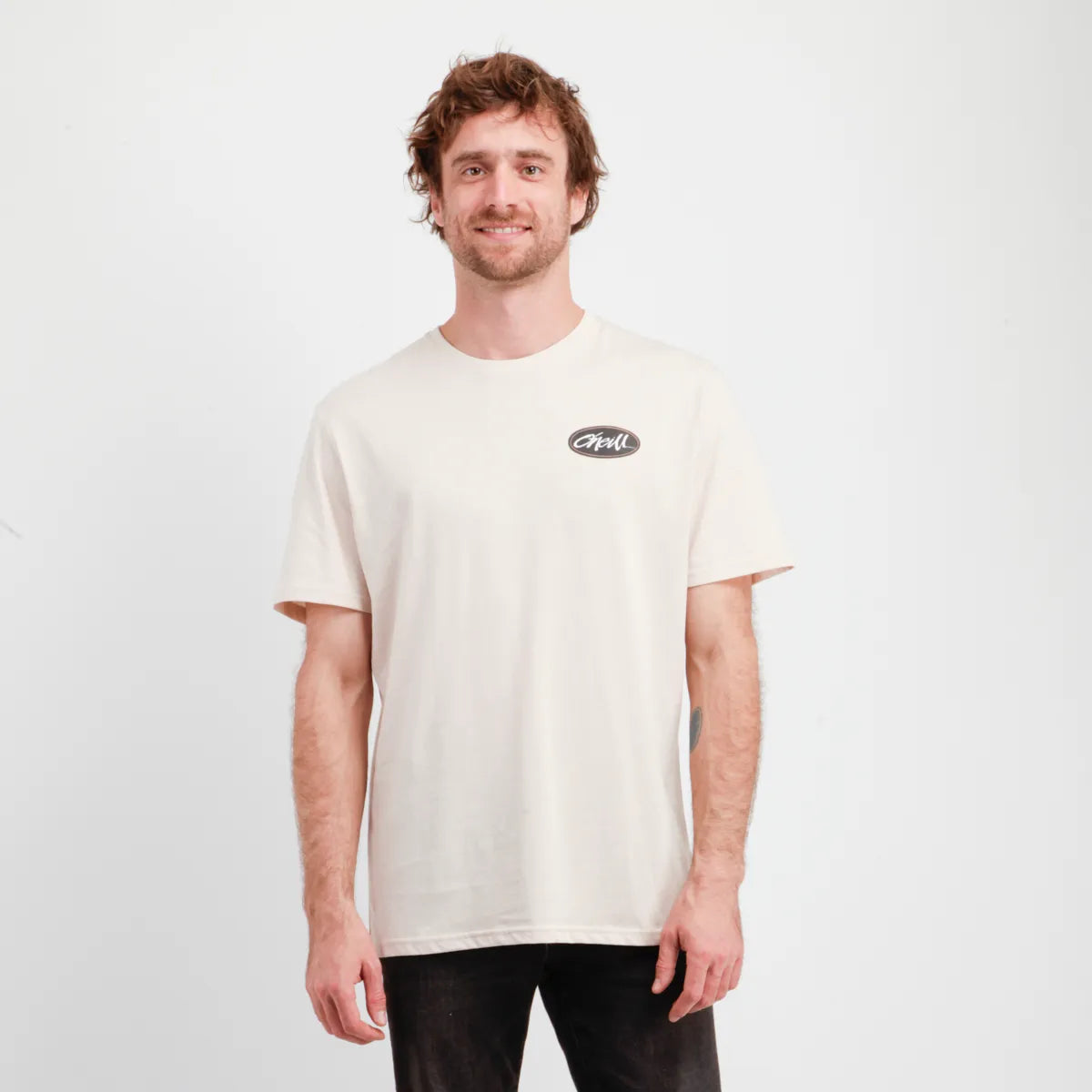 Polera Hombre Manga Corta Scrawl Beige Claro