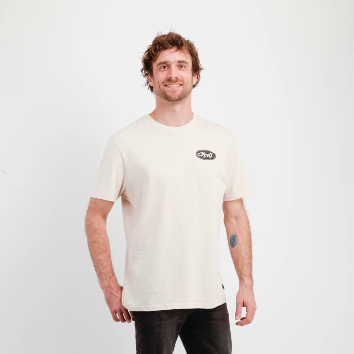Polera Hombre Manga Corta Scrawl Beige Claro