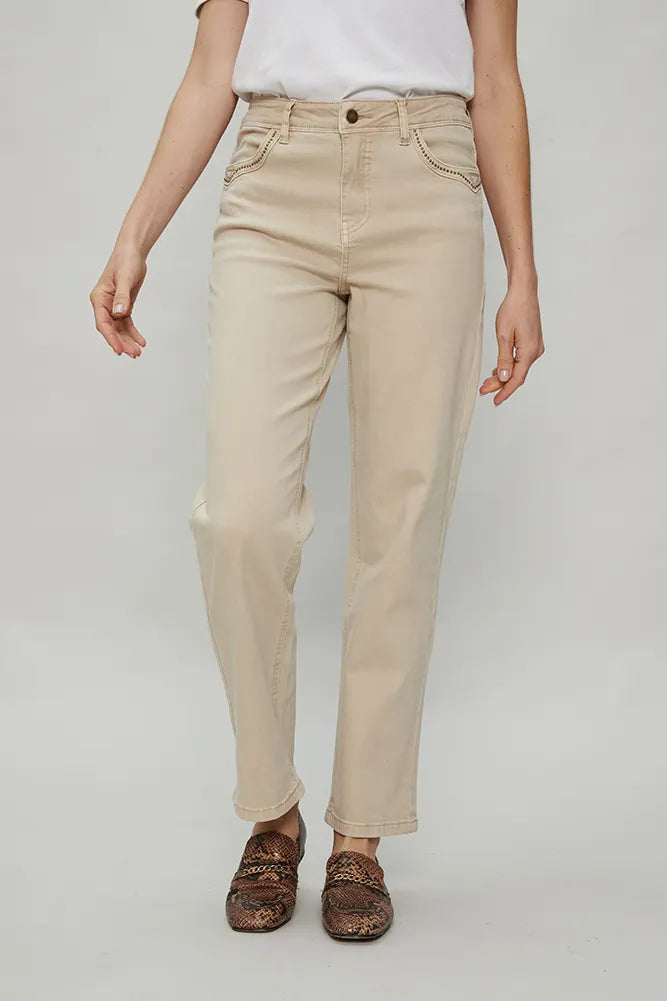 Jeans Liso Mujer Beige
