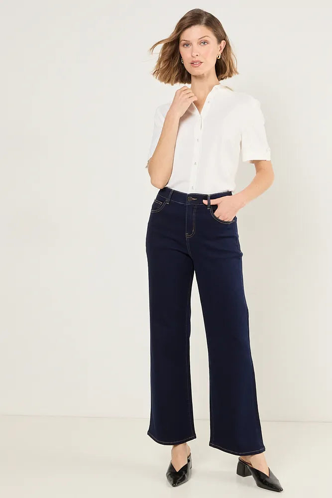 Jeans Mujer recto doble botón Azul Oscuro