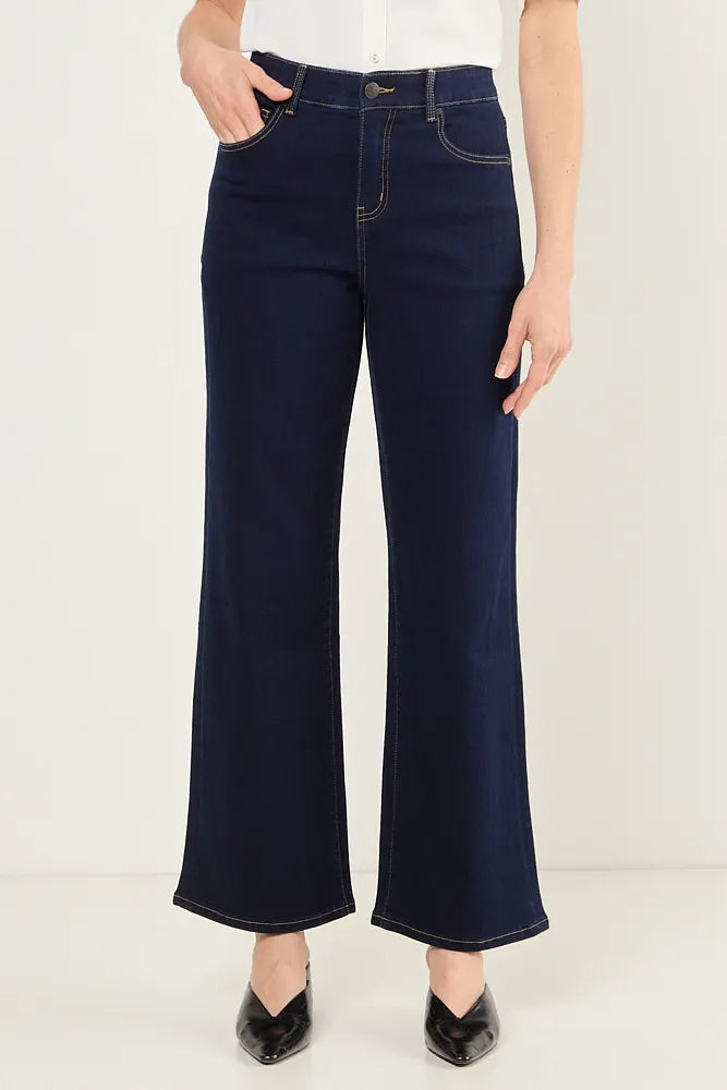 Jeans Mujer recto doble botón Azul Oscuro