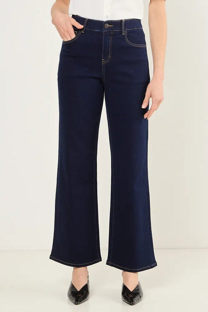 Jeans Mujer recto doble botón Azul Oscuro