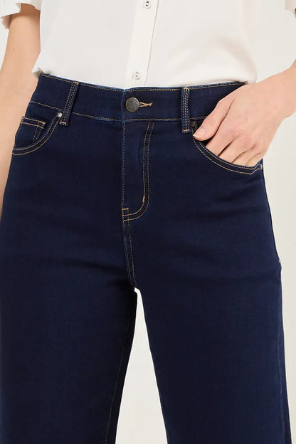 Jeans Mujer recto doble botón Azul Oscuro