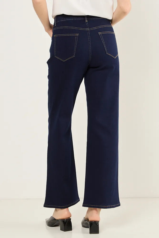 Jeans Mujer recto doble botón Azul Oscuro