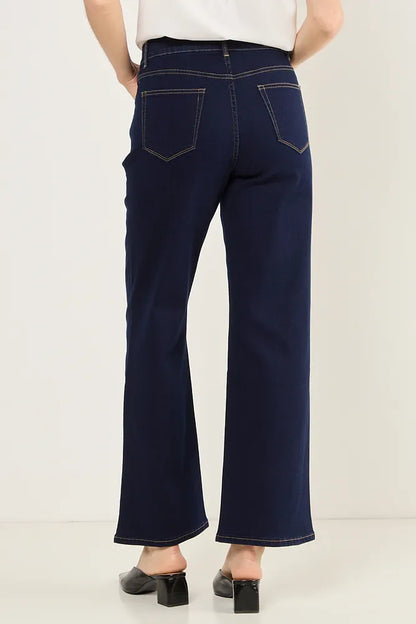 Jeans Mujer recto doble botón Azul Oscuro