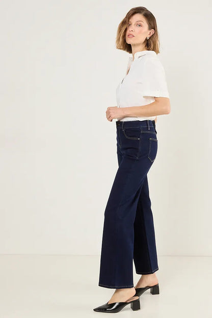 Jeans Mujer recto doble botón Azul Oscuro