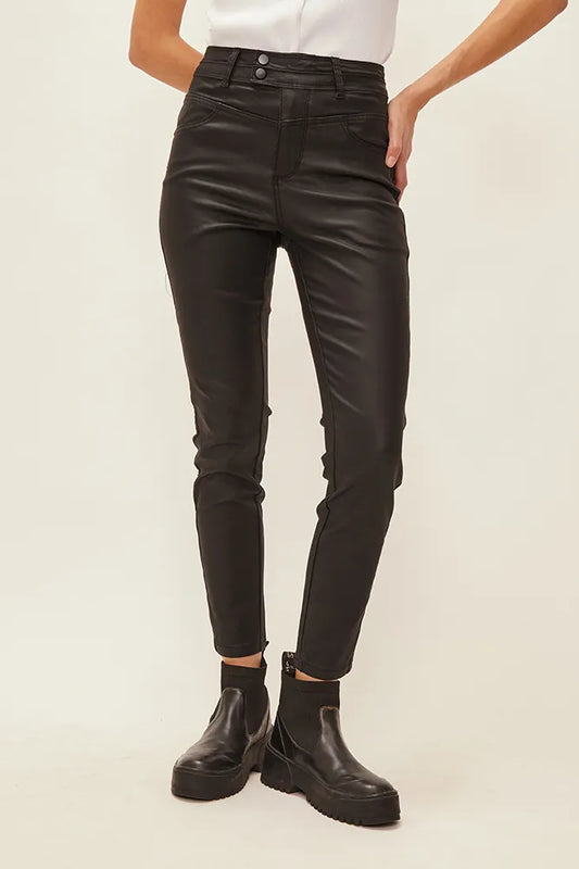 Jeans Mujer Skinny Con Proceso Recubierto Y Cintura Cruzada Con Abroches Negro